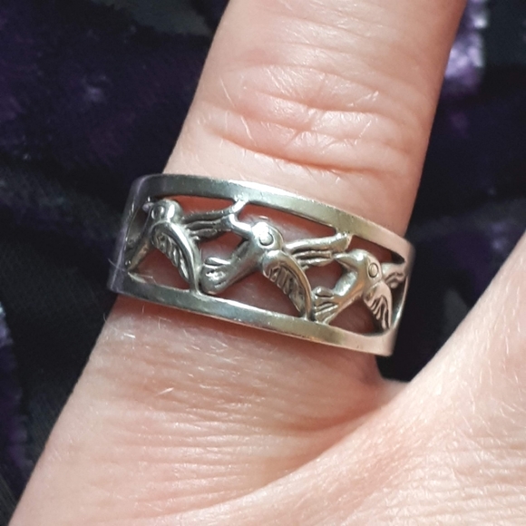 SOLD Vintage Sterling Hummingbird Ring, sz 7 - Picture 1 of 6